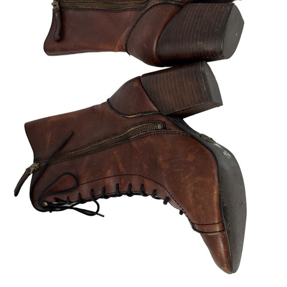 Women’s FOSSIL Leather Boots Size 7 Steampunk Lace Up Heels - Picture 14 of 15